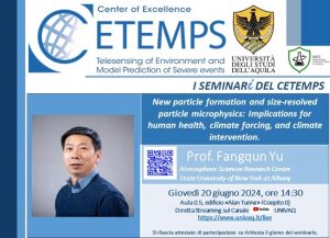 Fangqun Yu (Atmospheric Sciences Research Center State University of New York at Albany):"New particle formation and size-resolved particle microphysics: Implications for human health, climate forcing, and climate intervention." @ Aula 0.5, Edificio Alan Turing